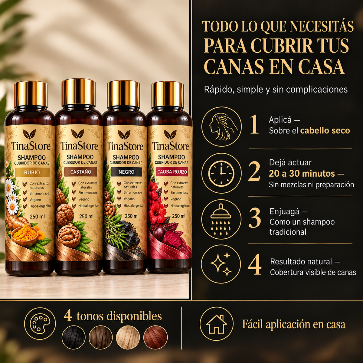 Rejuvenece tu cabello al instante Shampoo cubridor de cana
